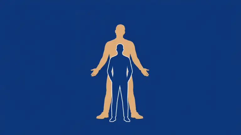 Small outlined figure standing in front of a larger silhouette, representing professional experience and value that may go unseen in job interviews.