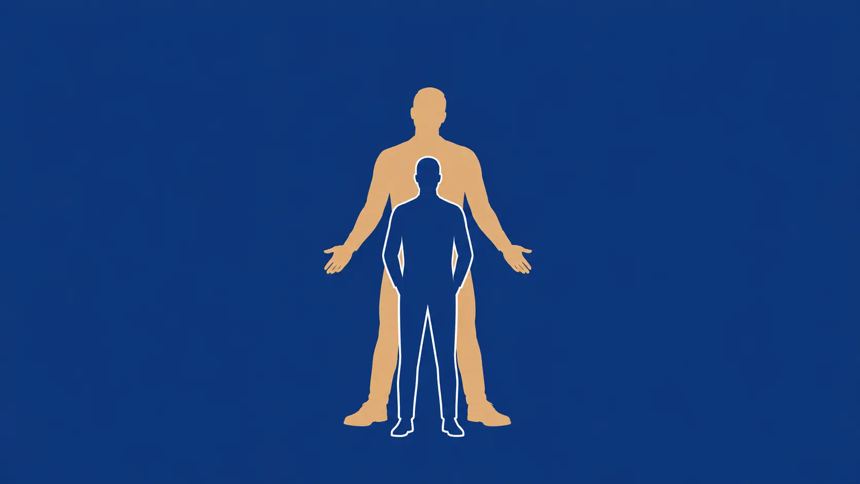 Small outlined figure standing in front of a larger silhouette, representing professional experience and value that may go unseen in job interviews.