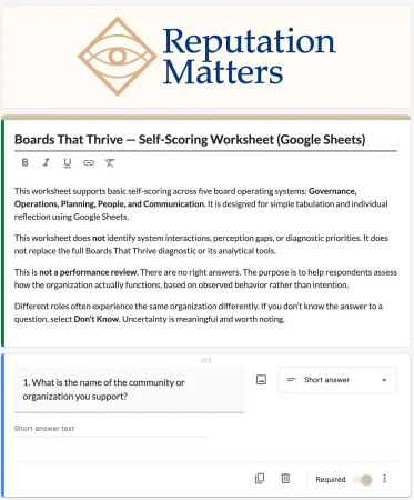 Preview of the Boards That Thrive self-scoring worksheet Google Form